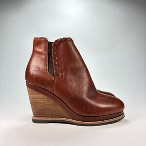 Ariat Belle Brown Western Wedge Ankle Booties Cowgirl Pull On Women's Size 6